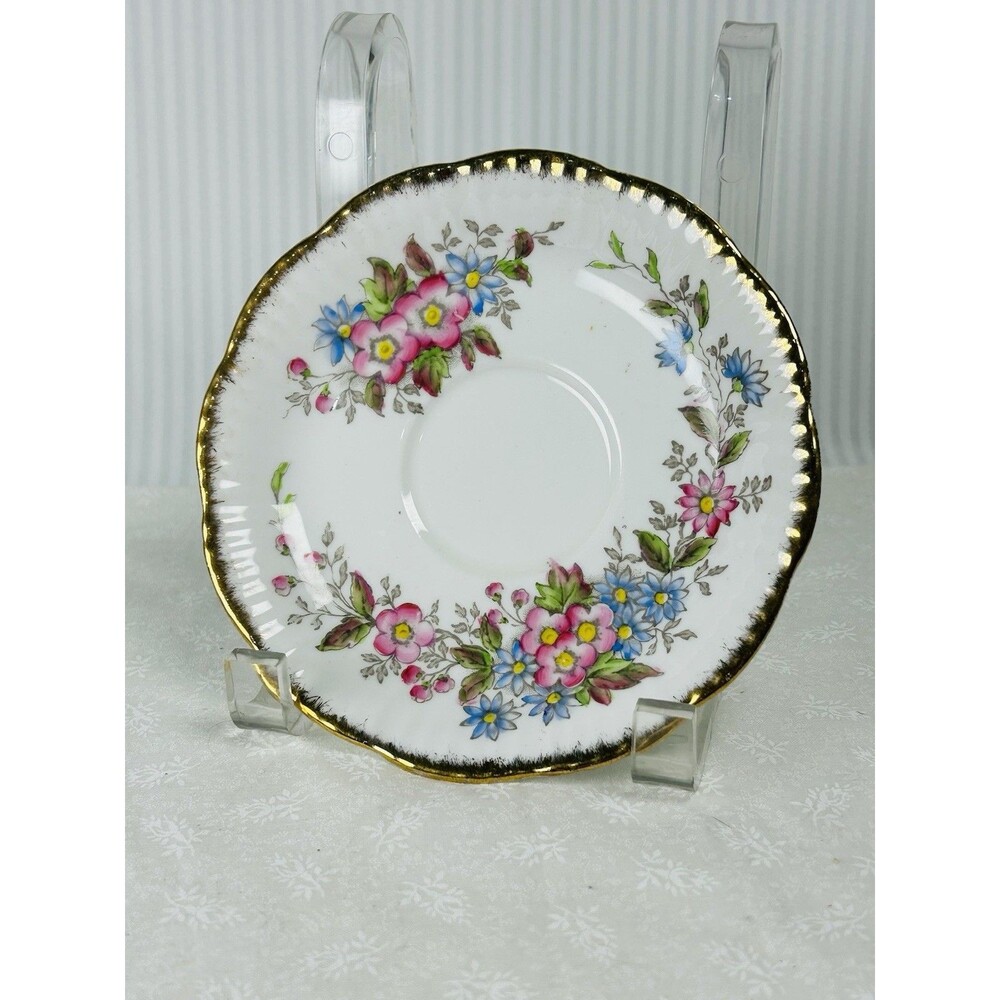 Salisbury Fine Bone China Floral Gold Rim Plate England White Multicolor 6"